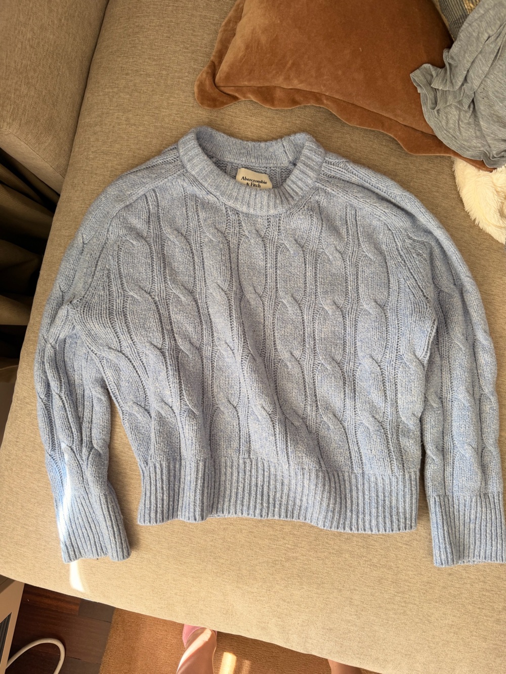 Abercrombie & Fitch Light Blue Cable Knit Crewneck Sweater